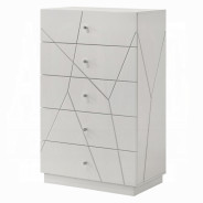 BD05882Q 5Pc Queen Bedroom Set White & Silver High Gloss Transitional Style Esther Collection By Acme Furniture