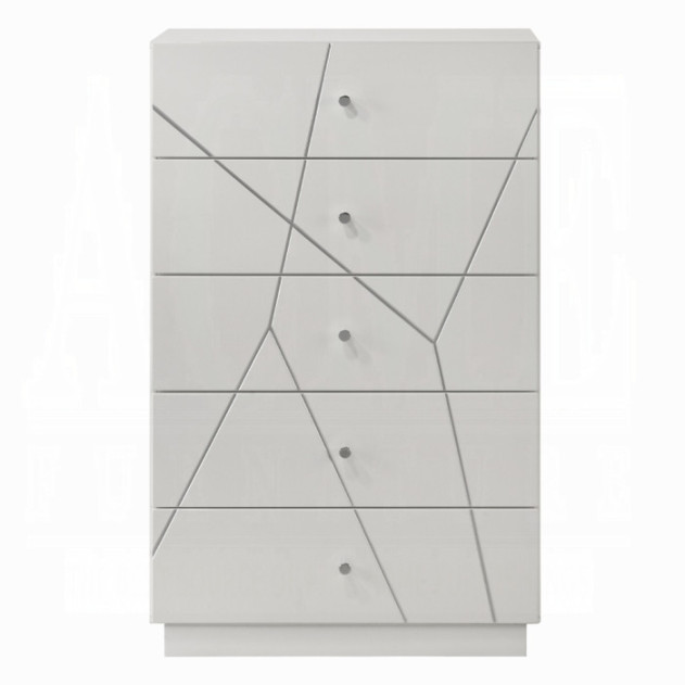 BD05882Q 5Pc Queen Bedroom Set White & Silver High Gloss Transitional Style Esther Collection By Acme Furniture