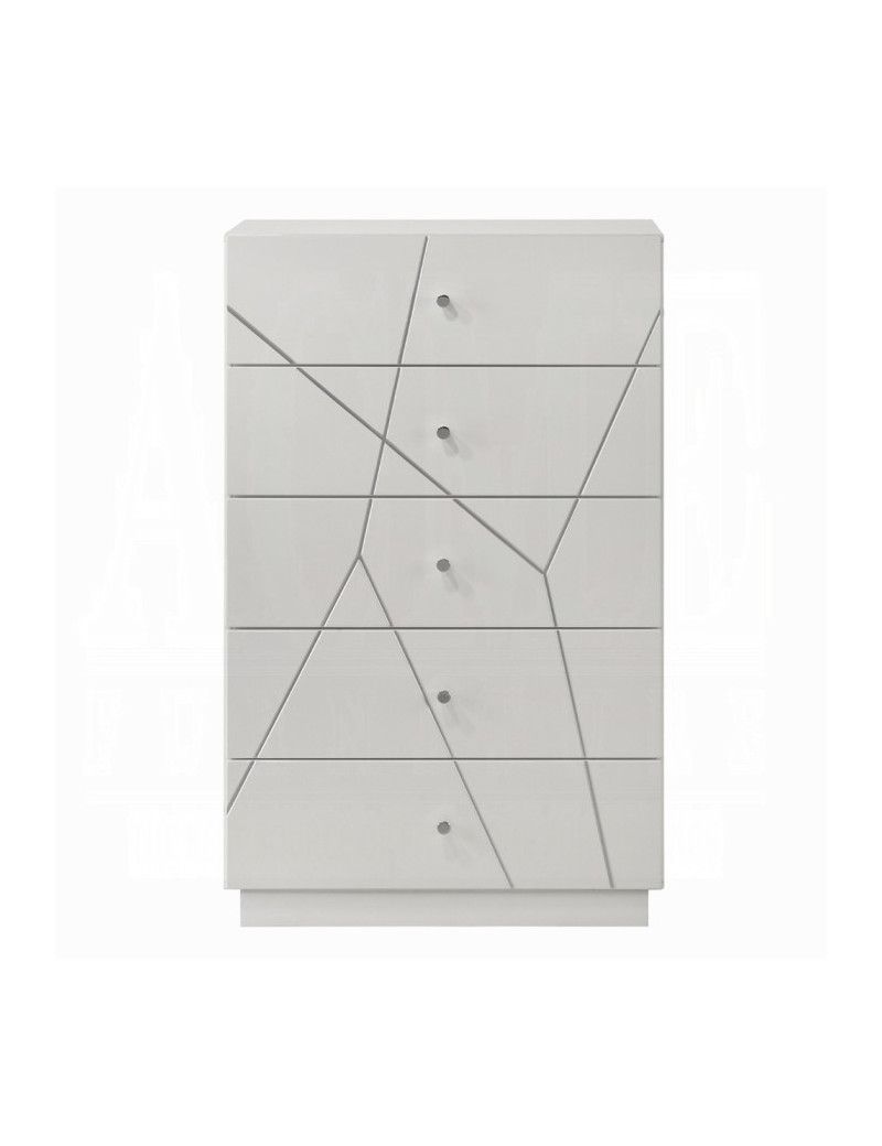 BD05882Q 5Pc Queen Bedroom Set White & Silver High Gloss Transitional Style Esther Collection By Acme Furniture