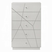BD05882Q 5Pc Queen Bedroom Set White & Silver High Gloss Transitional Style Esther Collection By Acme Furniture