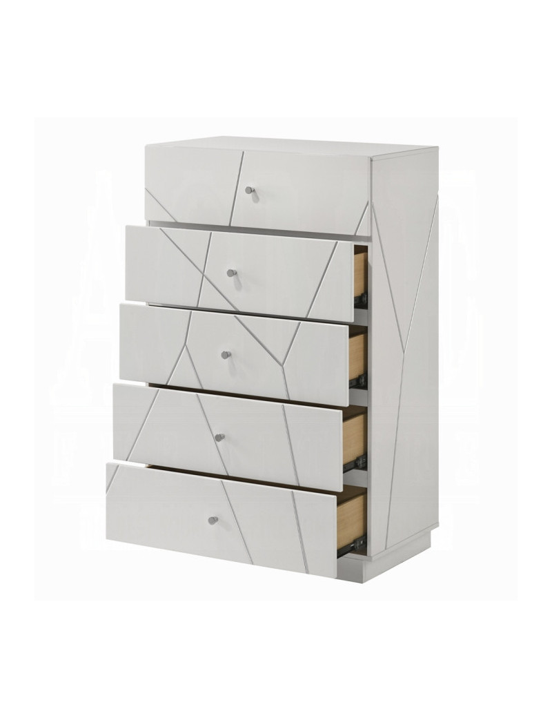 BD05882Q 5Pc Queen Bedroom Set White & Silver High Gloss Transitional Style Esther Collection By Acme Furniture