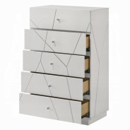 BD05882Q 5Pc Queen Bedroom Set White & Silver High Gloss Transitional Style Esther Collection By Acme Furniture