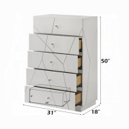 BD05882Q 5Pc Queen Bedroom Set White & Silver High Gloss Transitional Style Esther Collection By Acme Furniture