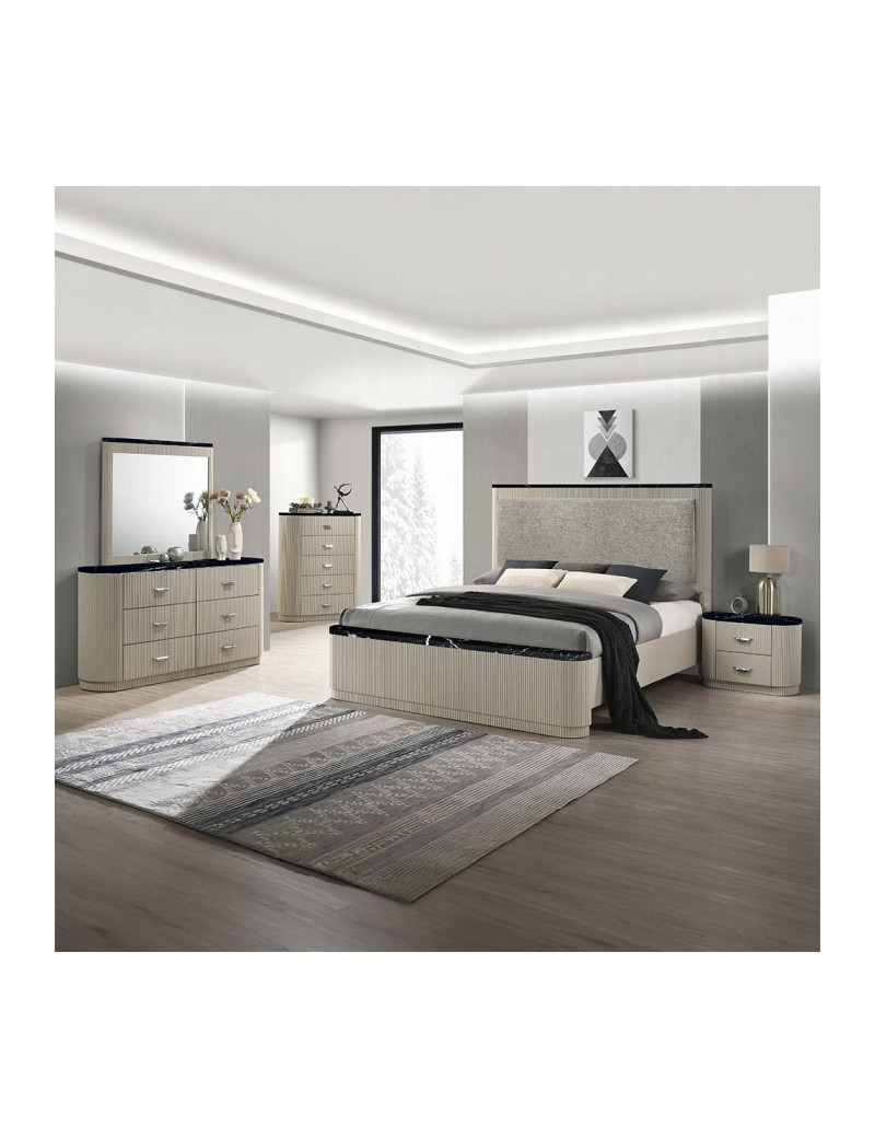 BD04882Q 5Pc Queen Bedroom Set Travonte Collection Gray Linen & Beige Transitional Style By Acme Furniture