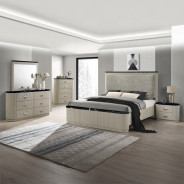 BD04882Q 5Pc Queen Bedroom Set Travonte Collection Gray Linen & Beige Transitional Style By Acme Furniture