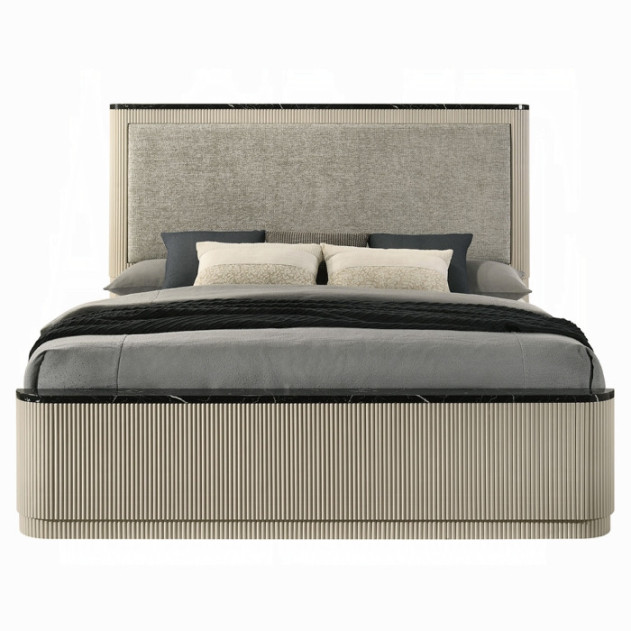 BD04882Q 5Pc Queen Bedroom Set Travonte Collection Gray Linen & Beige Transitional Style By Acme Furniture