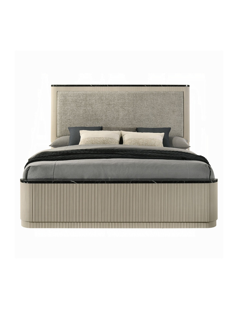 BD04882Q 5Pc Queen Bedroom Set Travonte Collection Gray Linen & Beige Transitional Style By Acme Furniture