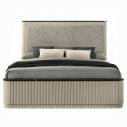 BD04882Q 5Pc Queen Bedroom Set Travonte Collection Gray Linen & Beige Transitional Style By Acme Furniture
