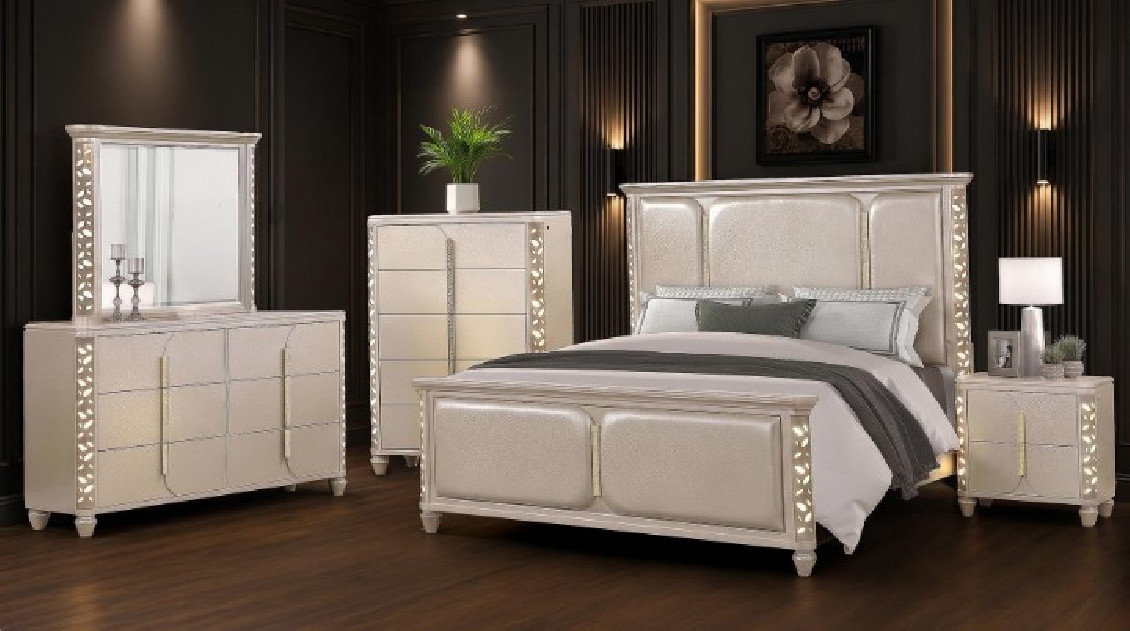 Cindrella 5PC Queen Bedroom Set Contemporary Style white Finish by Galaxy Home Furnishings