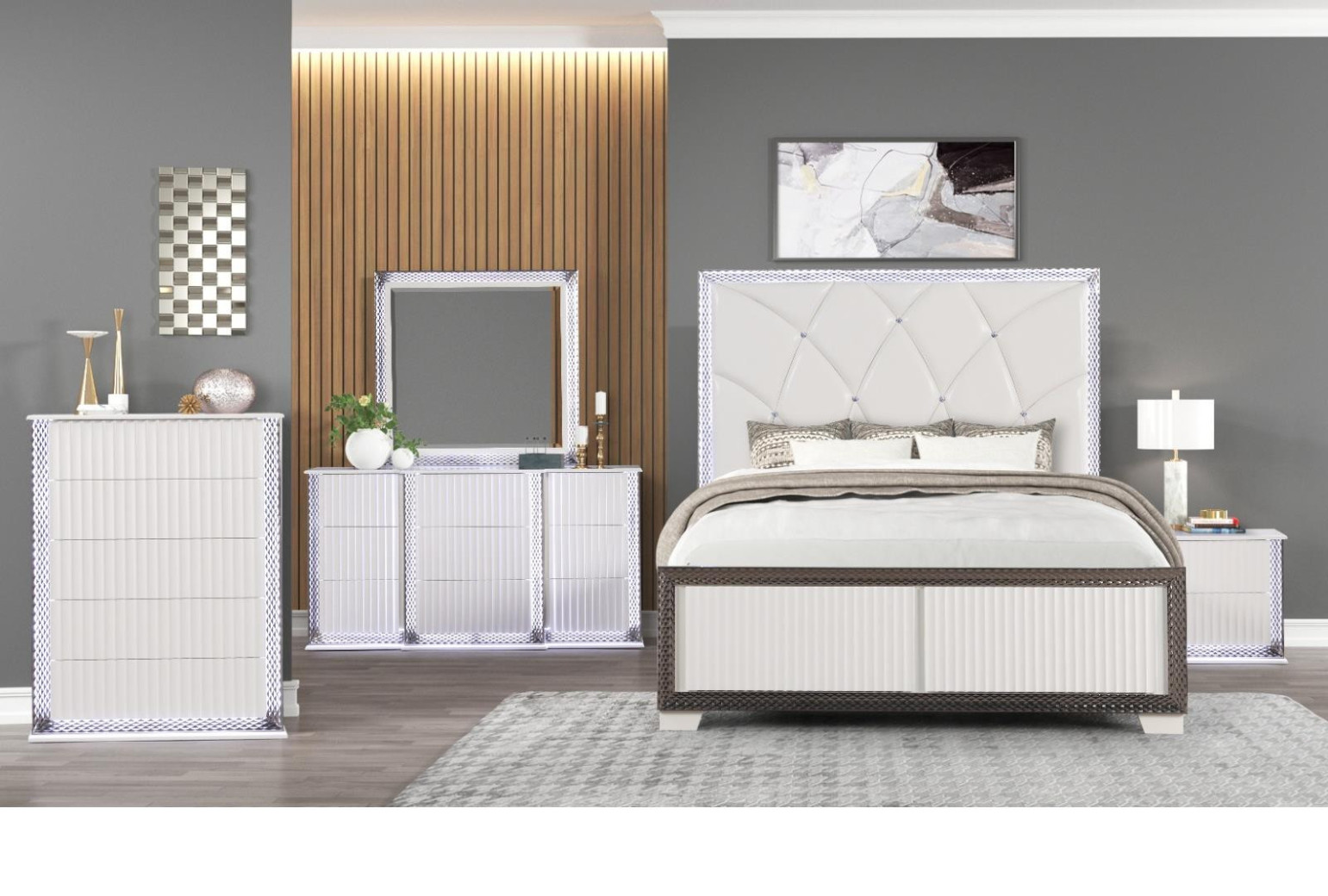 Fabio 5PC Queen Bedroom Set Contemporary Style White Finish by Galaxy Home Furnishings