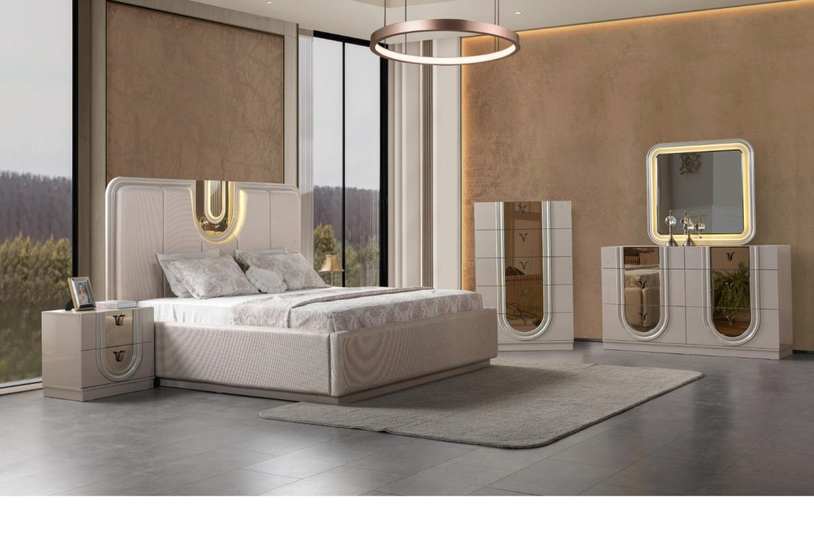 Lesli 5PC Queen Bedroom Set Contemporary Style Beige Finish by Galaxy Home Furnishings