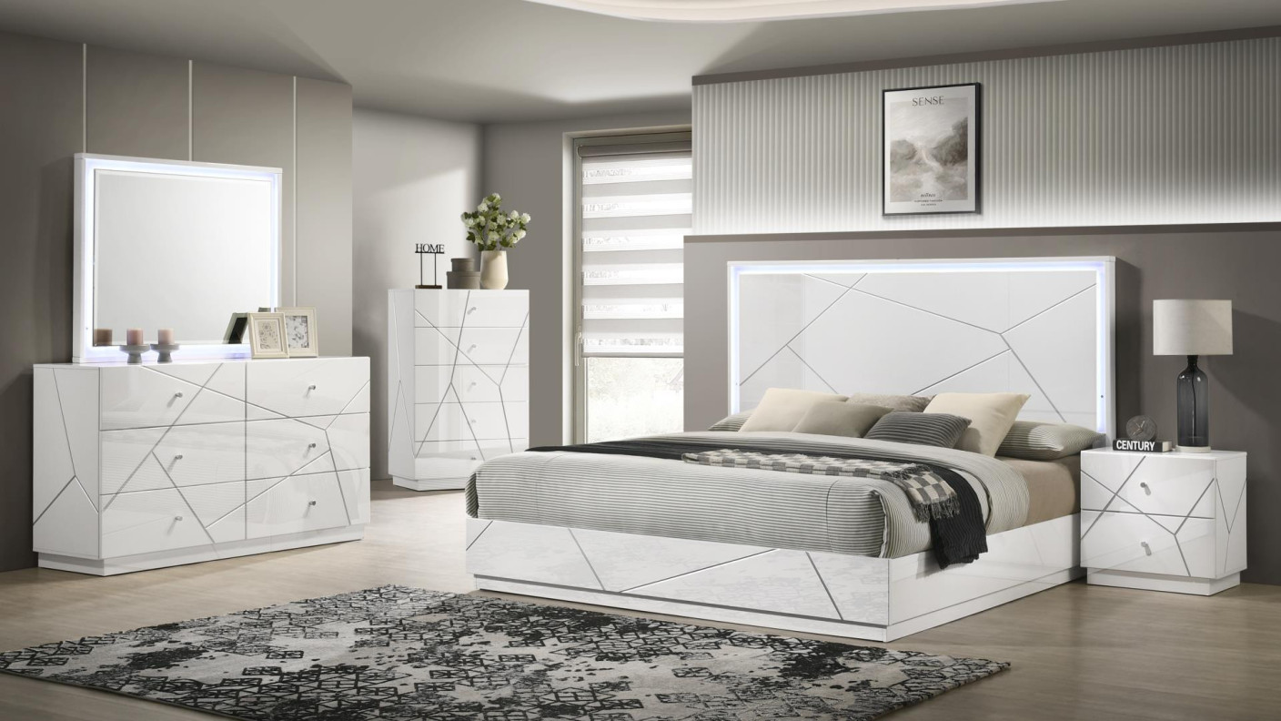 Manhattan 5PC Queen Bedroom Set Contemporary Style white Finish by Galaxy Home Furnishings