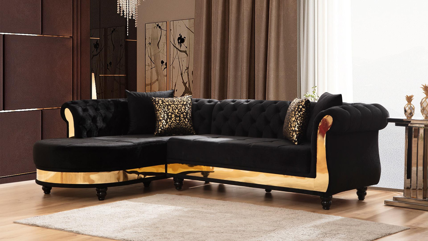 Julia 2Pc Sectional Black Fabric Contemporary Style By Galaxy Home Furnishings