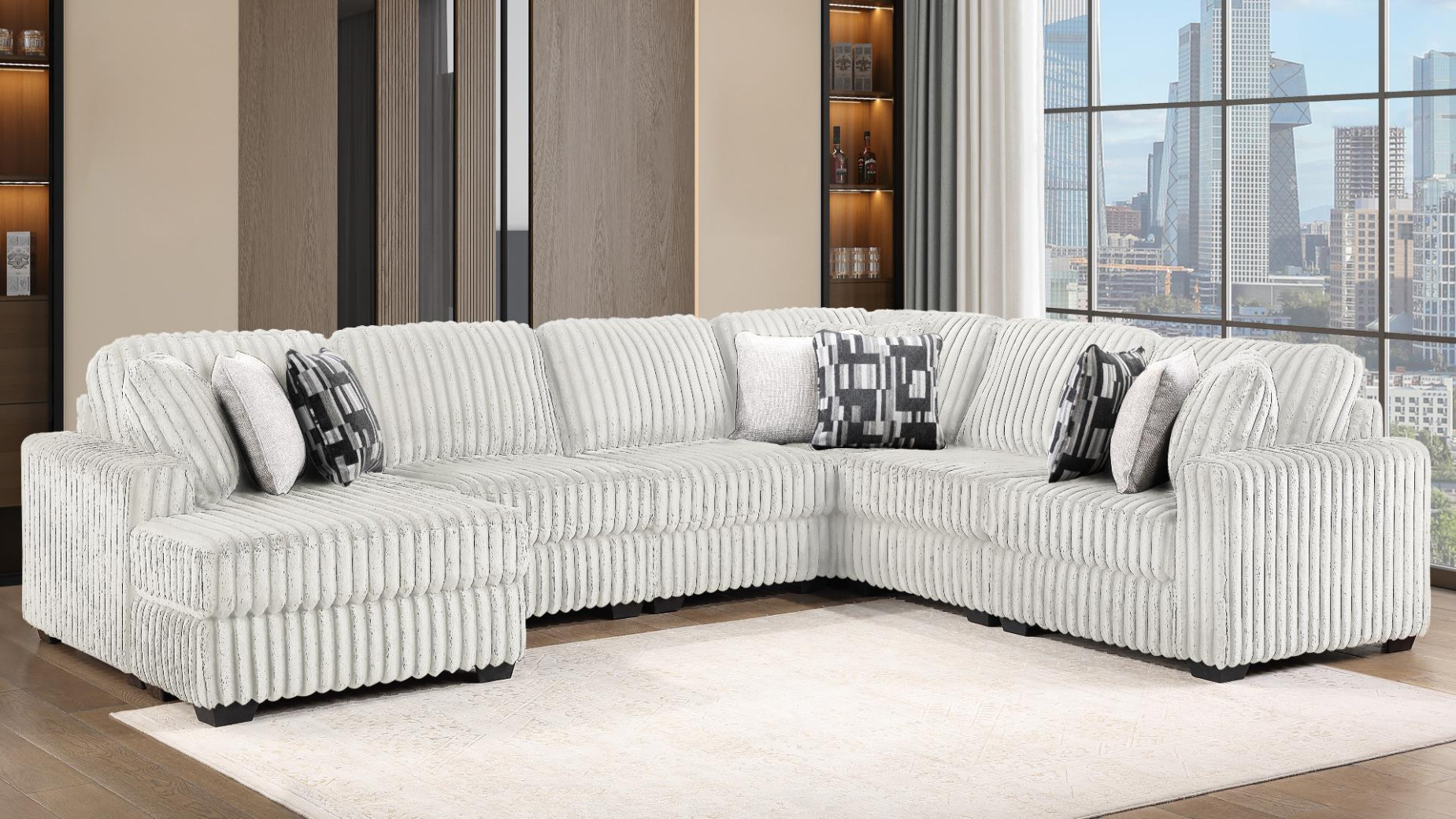 Snuggle 3Pc Sectional Cream Fabric Contemporary Style By Galaxy Home Furnishings