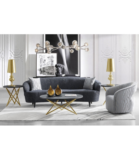 AE3806 Dark Blue Linen 2Pc Sofa & Loveseat Contemporary Style  by American Eagle Furniture