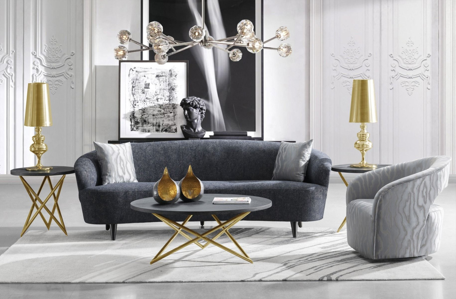 AE3806 Dark Blue Linen 2Pc Sofa & Loveseat Contemporary Style  by American Eagle Furniture