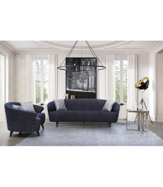 AE3806 Dark Blue Linen 2Pc Sofa & Loveseat Contemporary Style  by American Eagle Furniture
