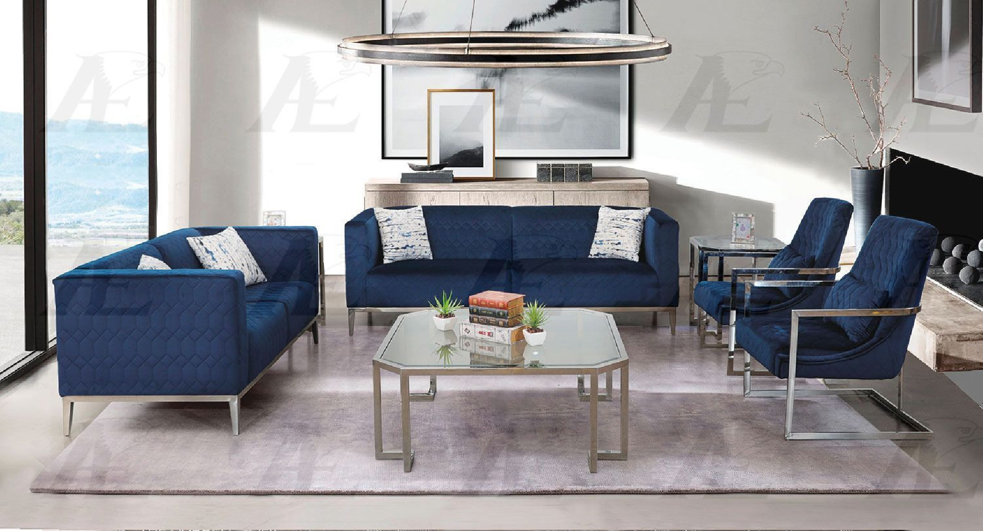 AE3802 Dark Blue Linen Sofa & Loveseat | American Eagle
