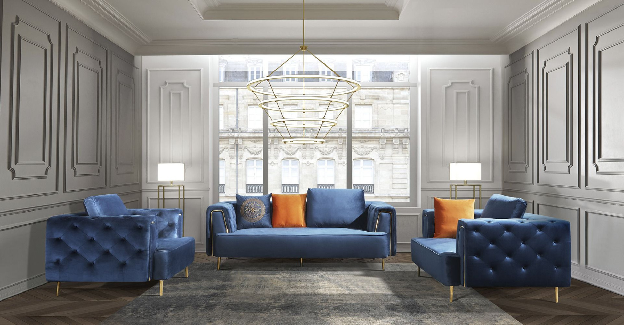 AE-D832 Royal Blue Velvet Sofa & Loveseat | American Eagle
