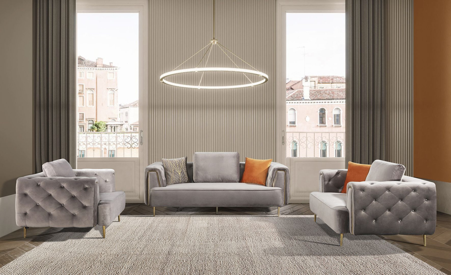 AE-D832 Gray Velvet Sofa & Loveseat | American Eagle Furniture
