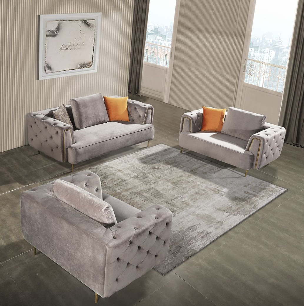 AE-D832 Gray Velvet Sofa & Loveseat | American Eagle Furniture