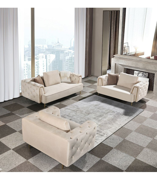 AE-D832 Contemporary Cream Velvet 2-Piece Sofa & Loveseat | American Eagle Furniture