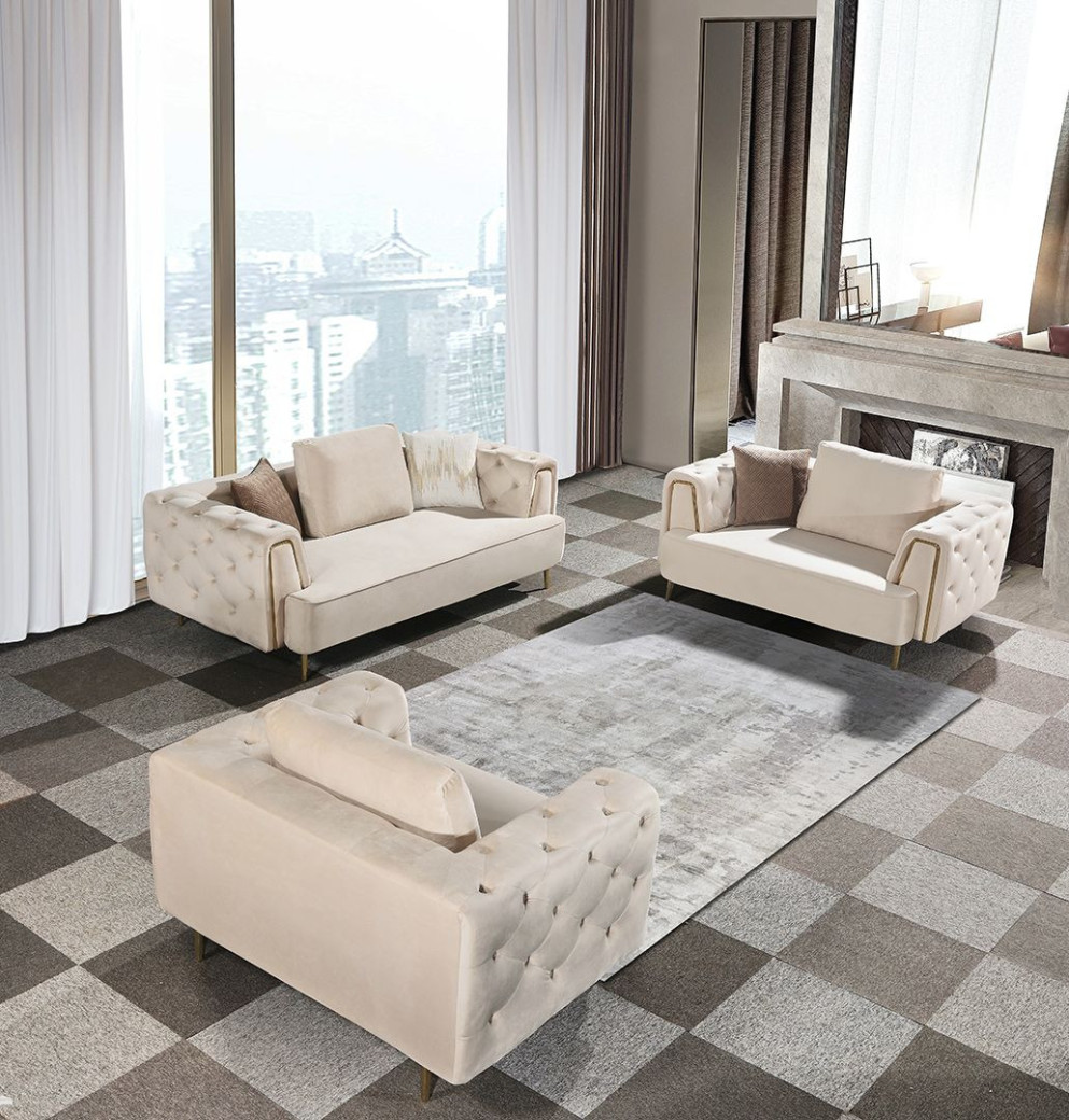AE-D832 Contemporary Cream Velvet 2-Piece Sofa & Loveseat | American Eagle Furniture