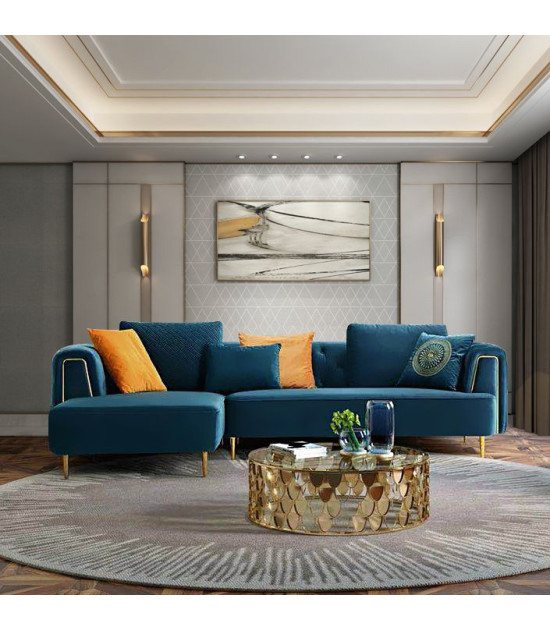 AE-LD831R 3 Piece Royal Blue Velvet Right Side Sitting Sectional Contemporary Style by American Eagle Furniture