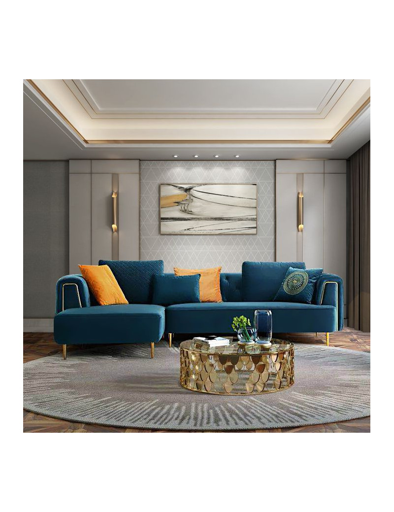 AE-LD831R 3 Piece Royal Blue Velvet Right Side Sitting Sectional Contemporary Style by American Eagle Furniture
