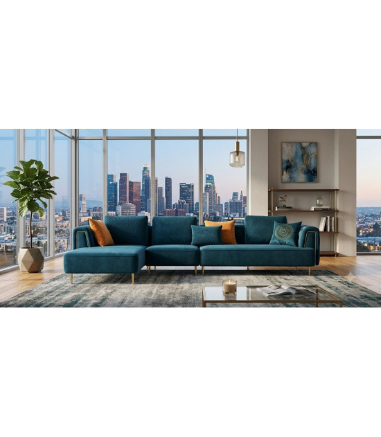 AE-LD831R 3 Piece Royal Blue Velvet Right Side Sitting Sectional Contemporary Style by American Eagle Furniture