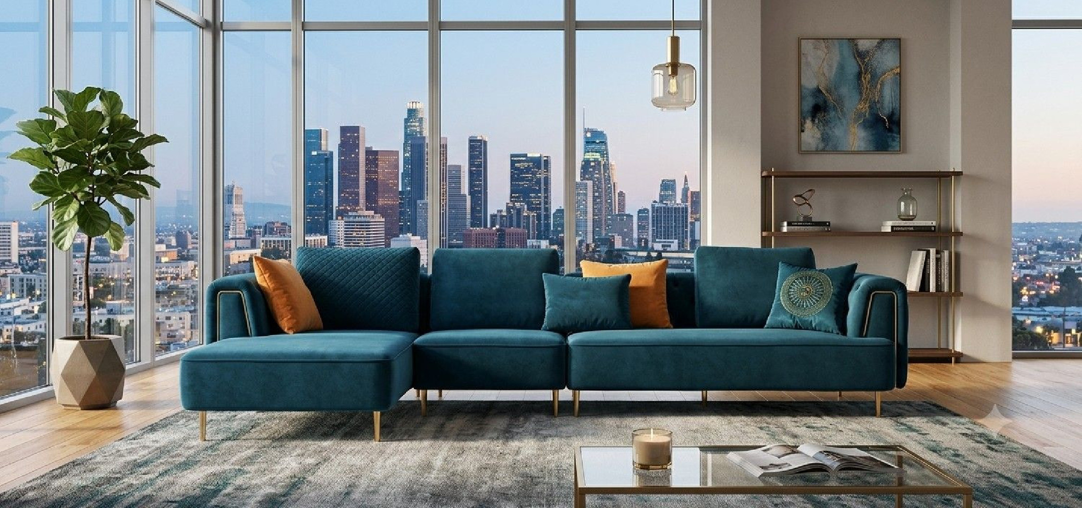 AE-LD831R 3 Piece Royal Blue Velvet Right Side Sitting Sectional Contemporary Style by American Eagle Furniture