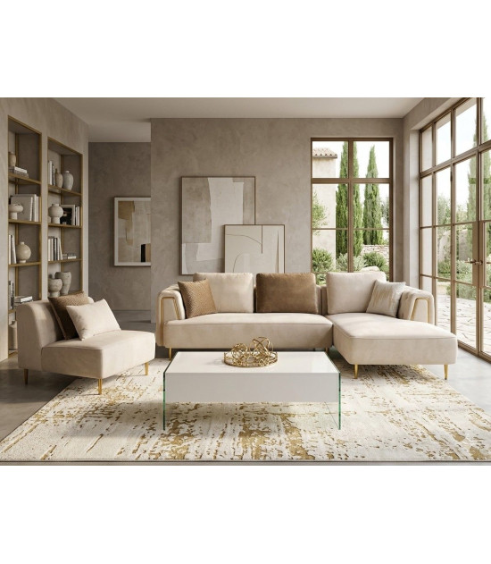AE-LD831L 3 Piece Cream Velvet Left Side Sitting Sectional Contemporary Style by American Eagle Furniture