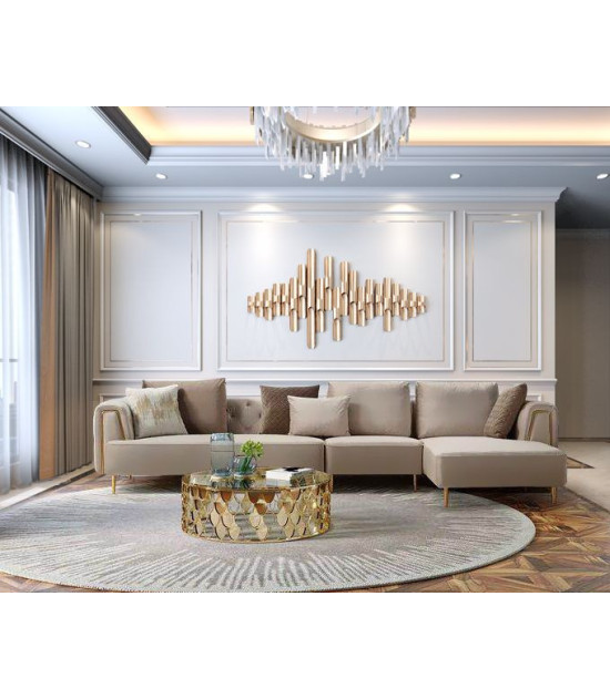 AE-LD831L 3 Piece Cream Velvet Left Side Sitting Sectional Contemporary Style by American Eagle Furniture