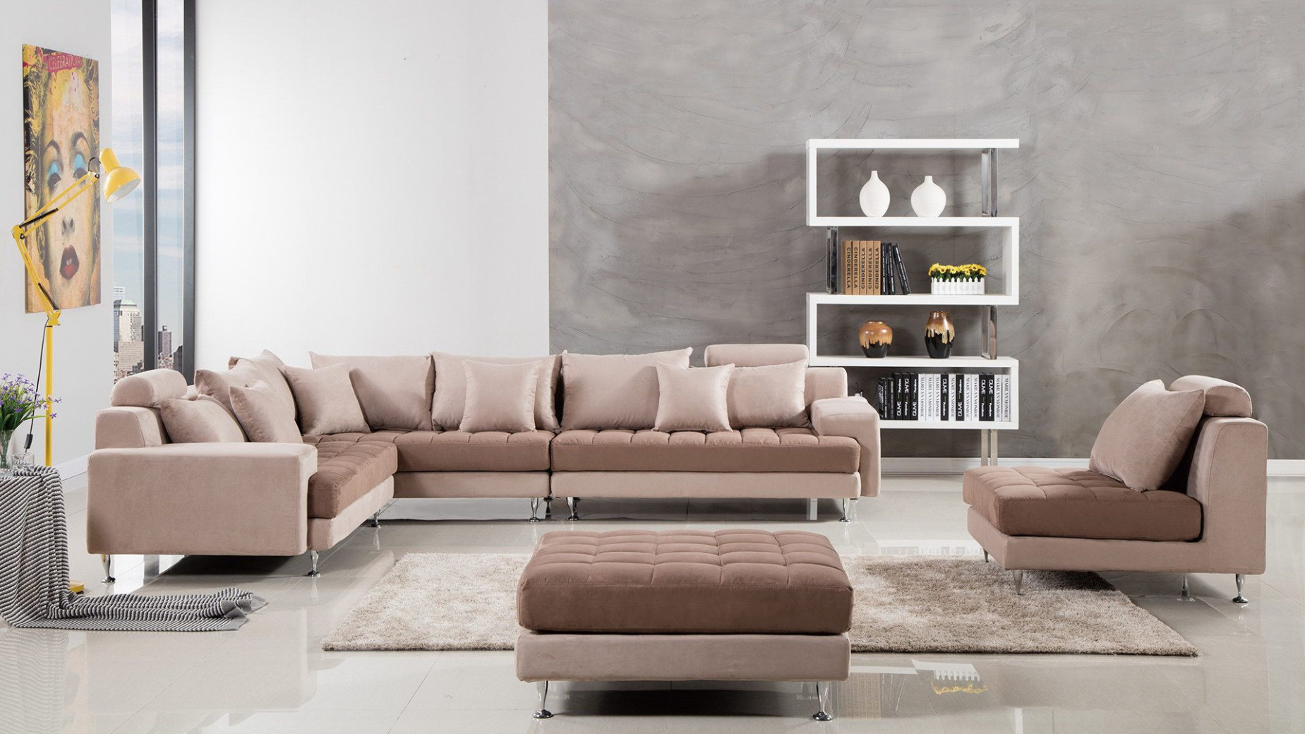 AE-L382 Light Brown Microfiber Sectional - Right Sitting Contemporary Style by American Eagle Furniture