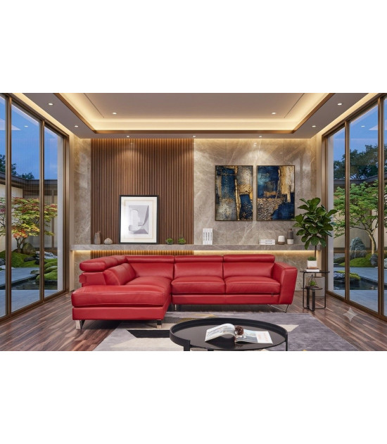 EK-L8010 Red Right Sitting Genuine Leather Sectional Contemporary Style by American Eagle Furniture