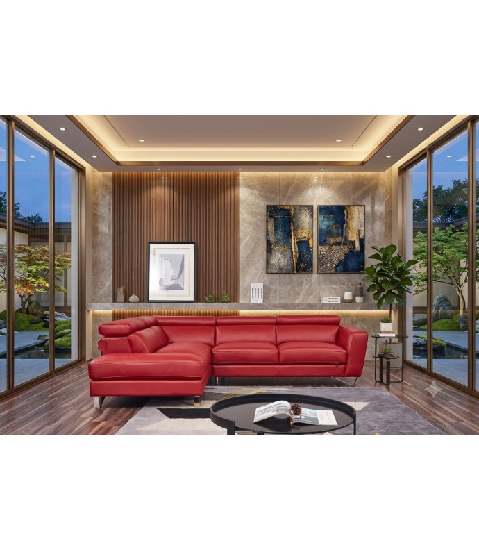 EK-L8010 Red Right Sitting Genuine Leather Sectional Contemporary Style by American Eagle Furniture