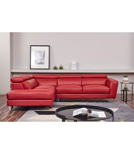 EK-L8010 Red Right Sitting Genuine Leather Sectional Contemporary Style by American Eagle Furniture