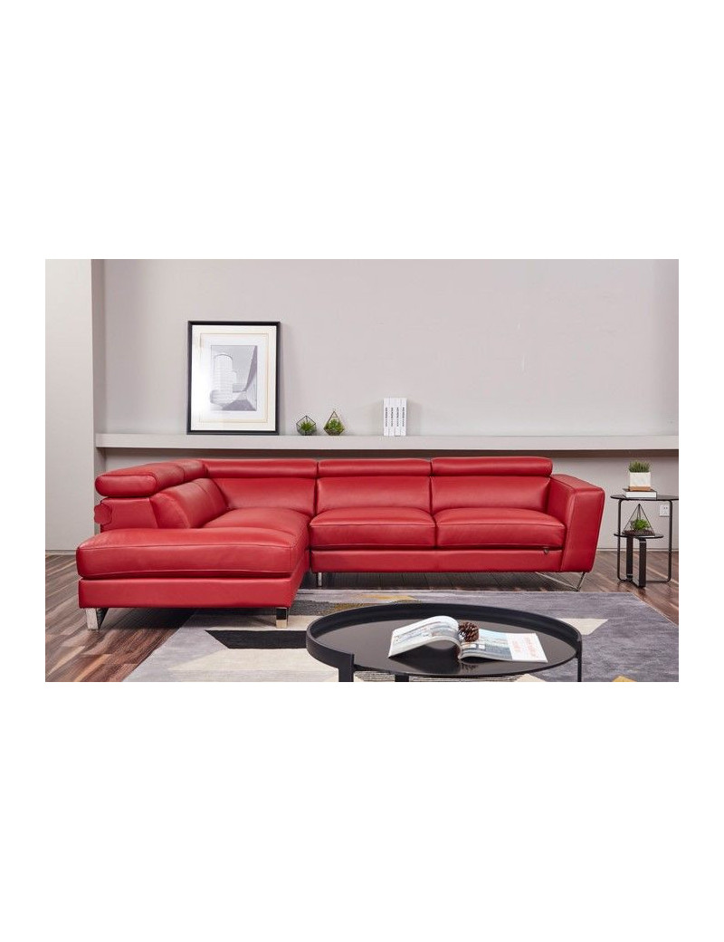 EK-L8010 Red Right Sitting Genuine Leather Sectional Contemporary Style by American Eagle Furniture