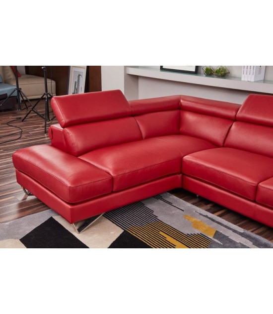 EK-L8010 Red Right Sitting Genuine Leather Sectional Contemporary Style by American Eagle Furniture