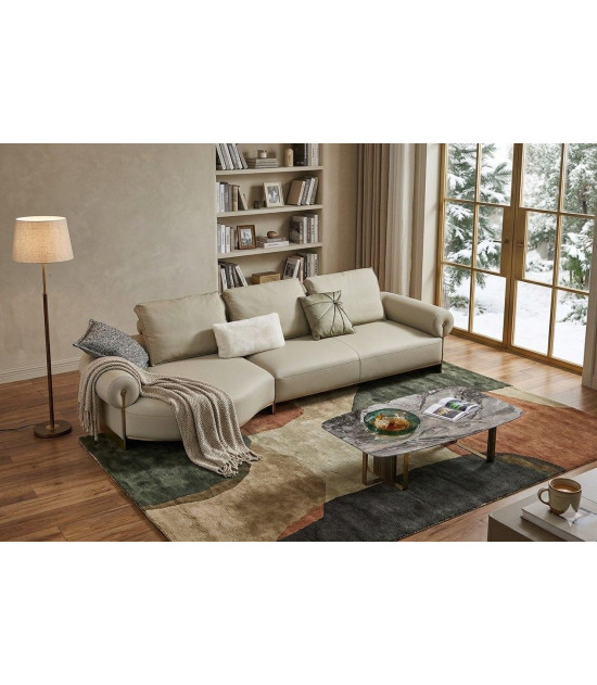 EK-LY1002 Olive Gray Top Grain Genuine Leather Sectional Sofa Set - Right Sitting Contemporary Style by American Eagle Furniture