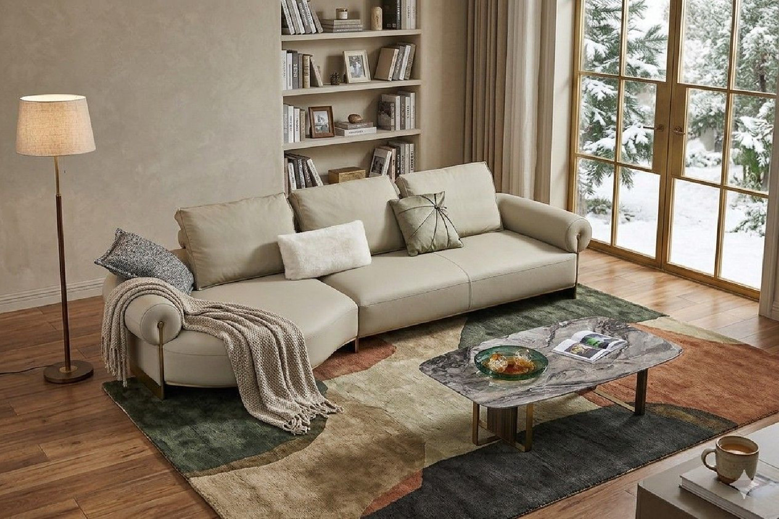 EK-LY1002 Olive Gray Top Grain Genuine Leather Sectional Sofa Set - Right Sitting Contemporary Style by American Eagle Furniture