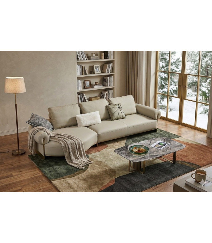 EK-LY1002 Olive Gray Top Grain Genuine Leather Sectional Sofa Set - Right Sitting Contemporary Style by American Eagle Furniture