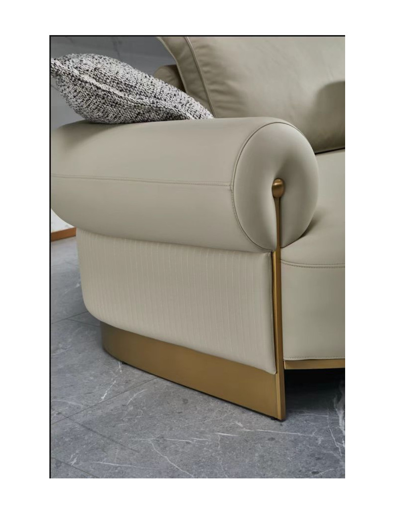 EK-LY1002 Olive Gray Top Grain Genuine Leather Sectional Sofa Set - Right Sitting Contemporary Style by American Eagle Furniture
