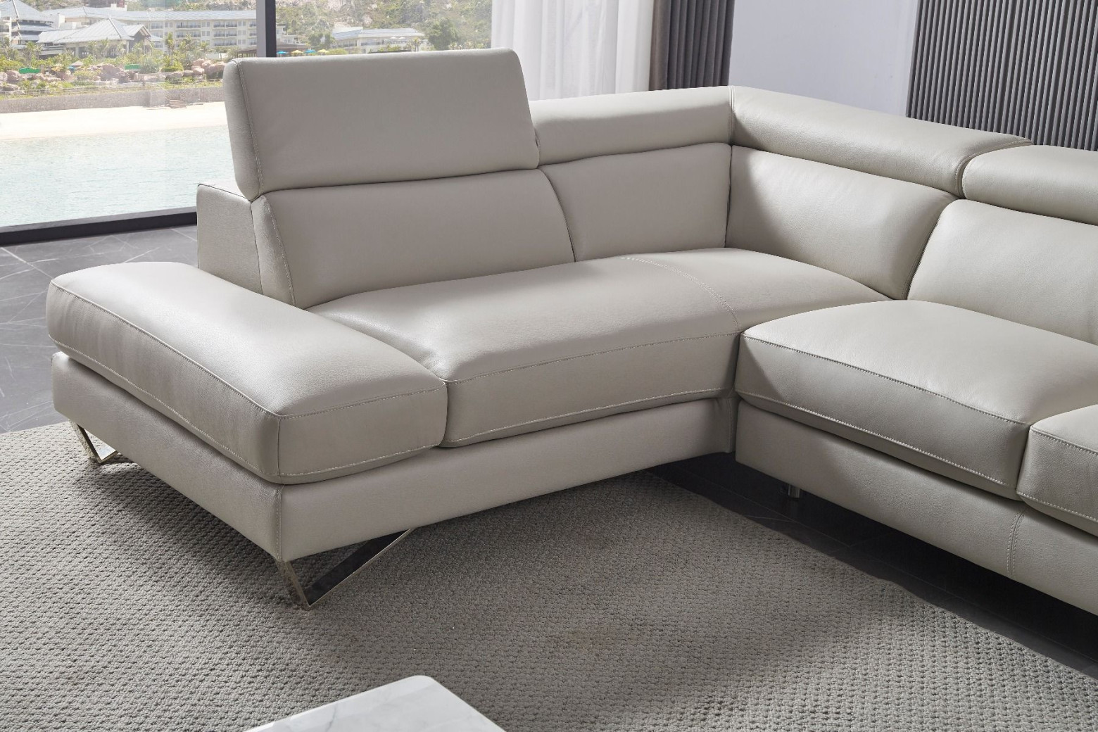 EK-L8010 Light Gray Right Sitting Genuine Leather Sectional Contemporary Style by American Eagle Furniture