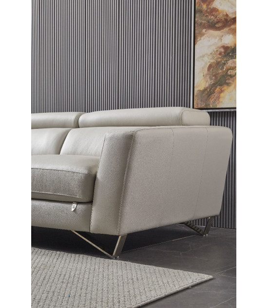 EK-L8010 Light Gray Right Sitting Genuine Leather Sectional Contemporary Style by American Eagle Furniture