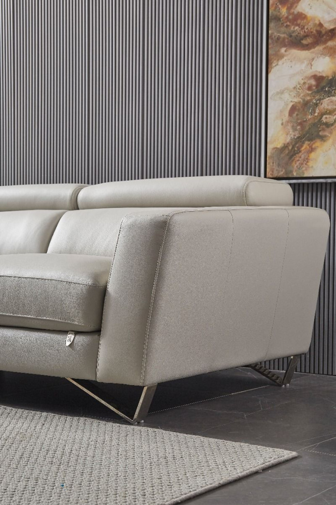 EK-L8010 Light Gray Right Sitting Genuine Leather Sectional Contemporary Style by American Eagle Furniture