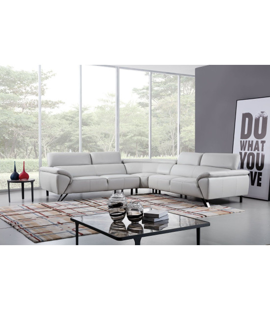 EK-L8002M Light Gray Italian Top Grain Leather Sectional Sofa Set Contemporary Style by American Eagle Furniture