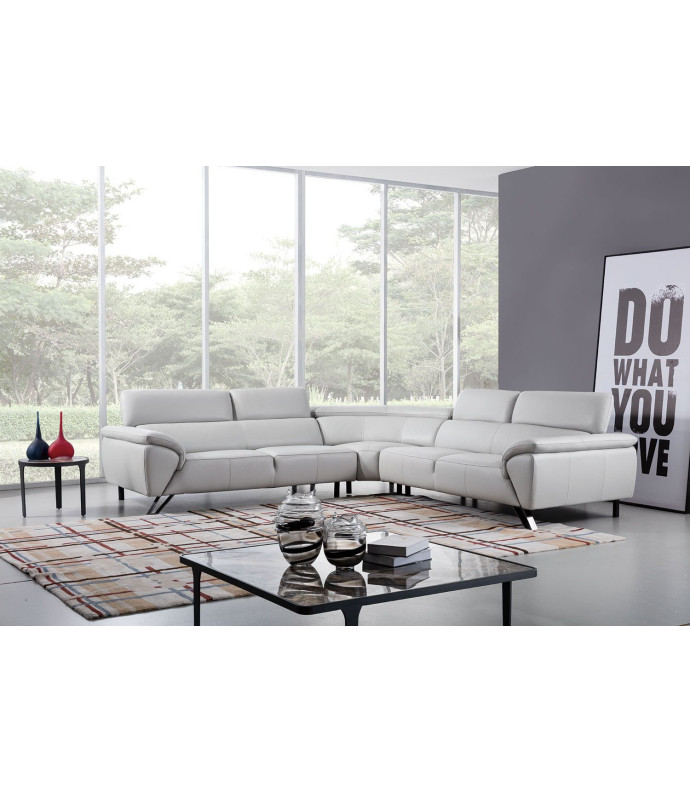 EK-L8002M Light Gray Italian Top Grain Leather Sectional Sofa Set Contemporary Style by American Eagle Furniture