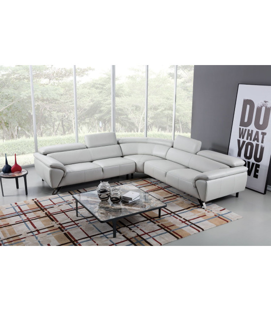 EK-L8002M Light Gray Italian Top Grain Leather Sectional Sofa Set Contemporary Style by American Eagle Furniture