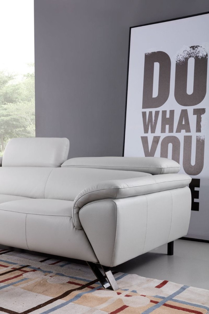 EK-L8002M Light Gray Italian Top Grain Leather Sectional Sofa Set Contemporary Style by American Eagle Furniture